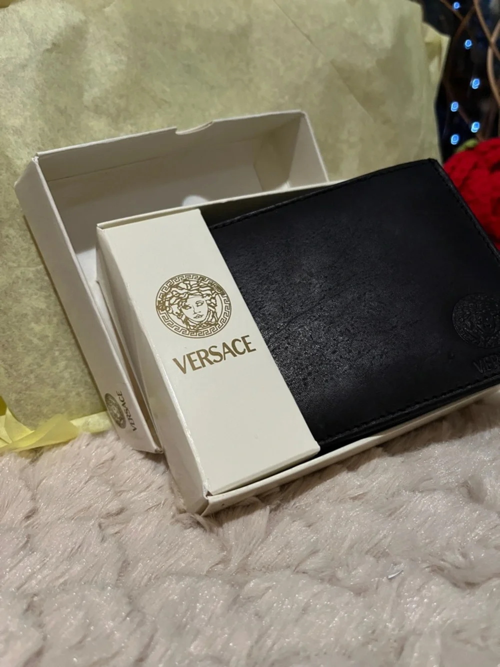Versace Black Leather Money Clip Wallet
